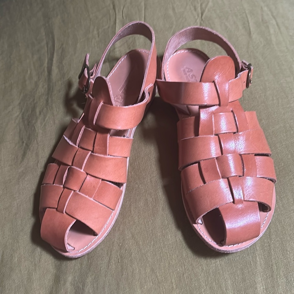 Brown Leather Fisherman Woven Sandals